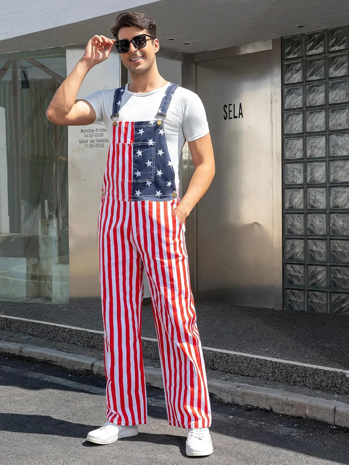 Mens Rompers American Flag Jumpsuits 4th of July Jean Overalls with Zipper Fly Bro Outfits