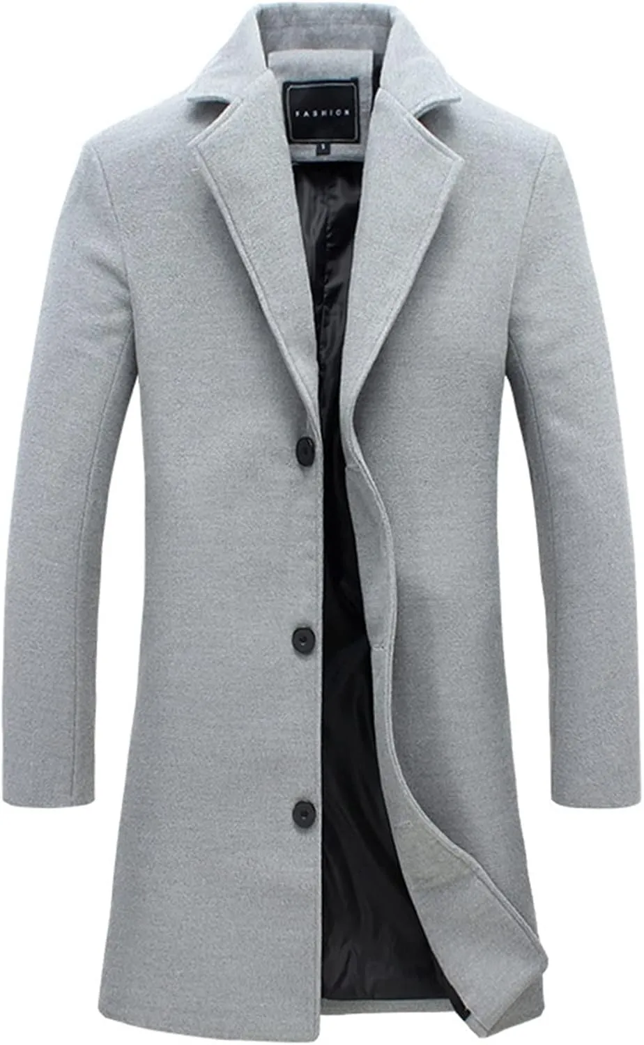 Mens Single Breasted Trench Coat Winter Pea Coat Notch Lapel Long Casual Overcoat Slim Fit Long Jacket Pea Coat