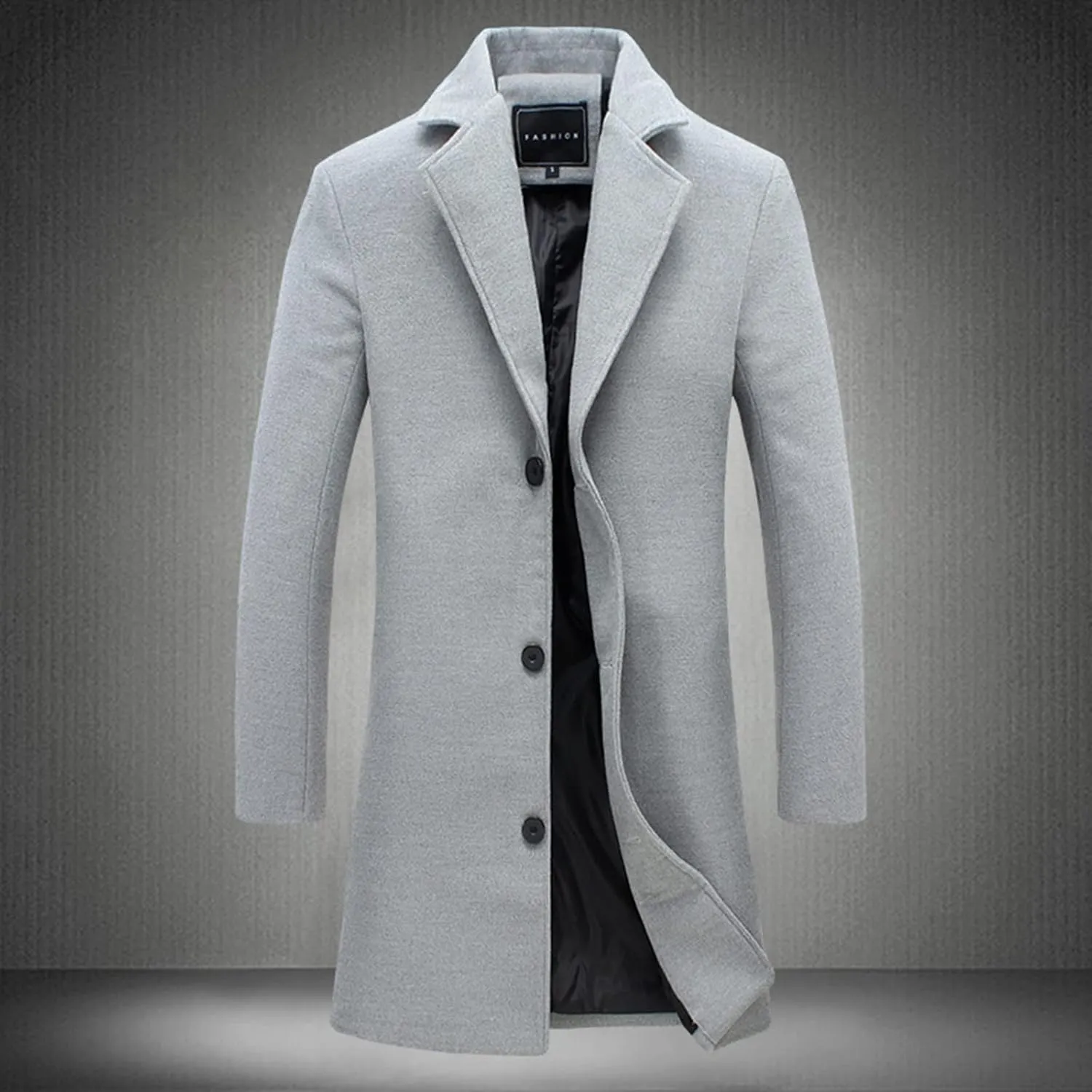 Mens Single Breasted Trench Coat Winter Pea Coat Notch Lapel Long Casual Overcoat Slim Fit Long Jacket Pea Coat