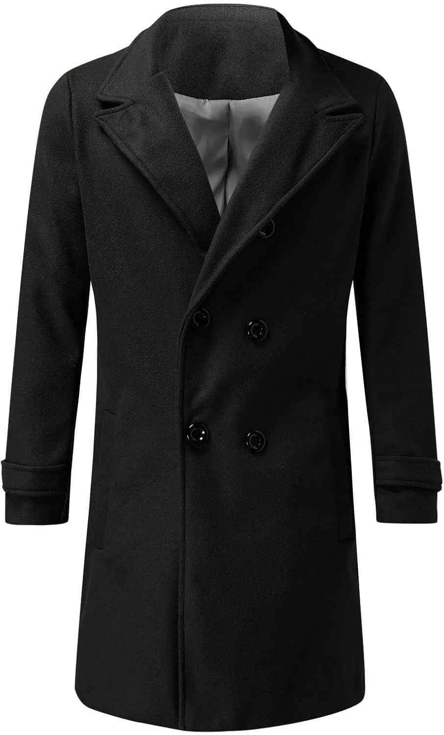 Mens Single Breasted Trench Coat Winter Pea Coat Notch Lapel Long Casual Overcoat Slim Fit Long Jacket Pea Coat