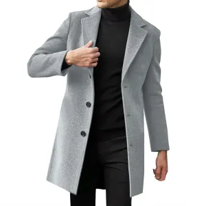 Mens Single Breasted Trench Coat Winter Pea Coat Notch Lapel Long Casual Overcoat Slim Fit Long Jacket Pea Coat