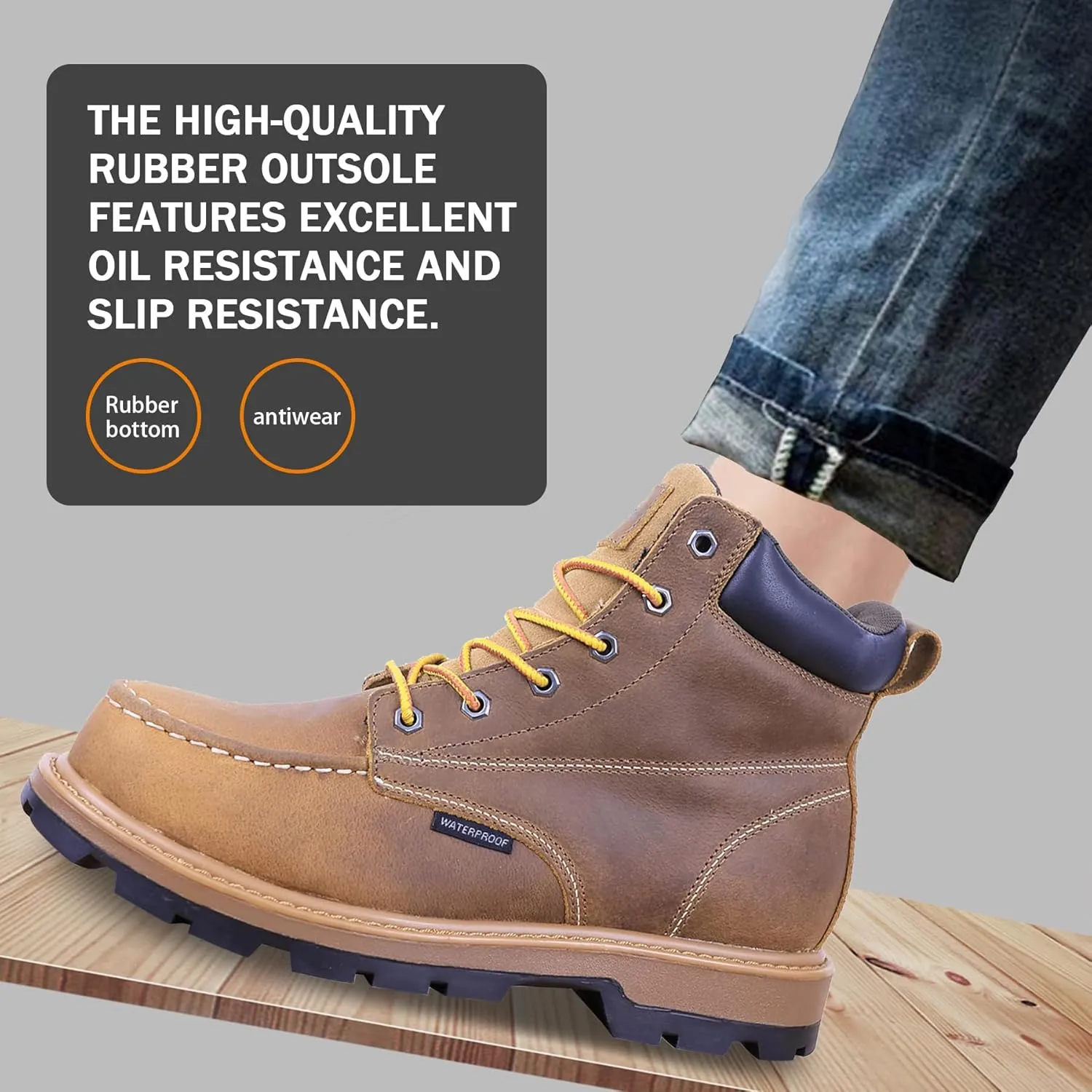 Mens Steel Toe Work Boots With 2 Different Insoles Waterproof Insulated Non Slip & Oil Resistant ASTM F2413