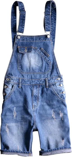 Men's Summer Blue Plus Size Denim Bib Overalls Shorts