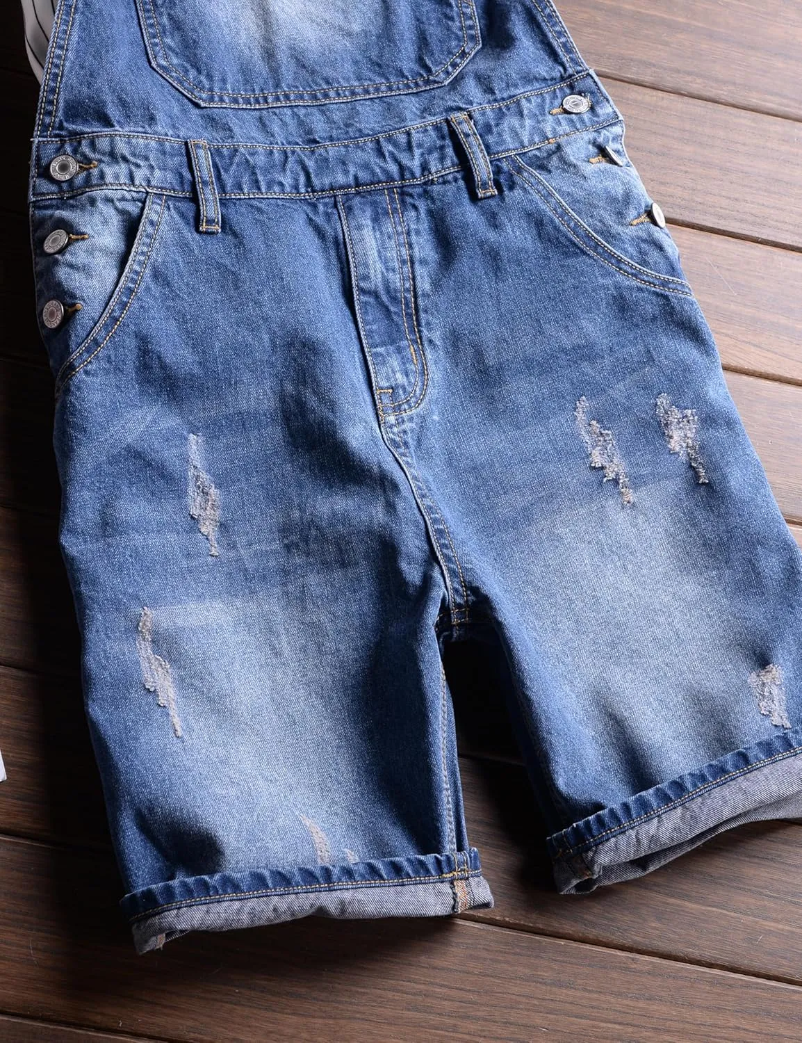 Men's Summer Blue Plus Size Denim Bib Overalls Shorts
