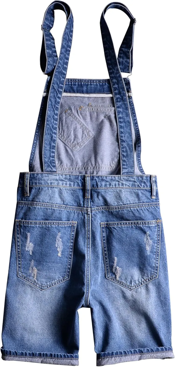 Men's Summer Blue Plus Size Denim Bib Overalls Shorts