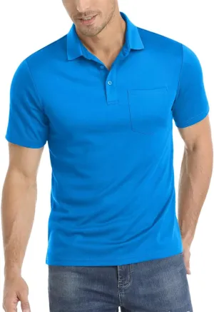 Men's Summer Quick Dry Polos T-Shirts Breathable Sport Hiking Tee Shirts Casual Golf Tennis Tops with Pocket