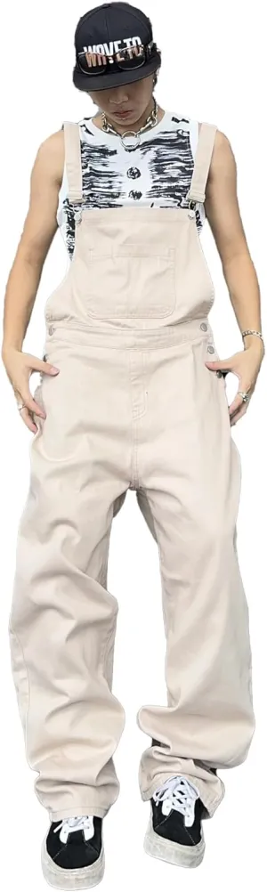 Mens Womens Casual Bib Overalls with Pockets (Non Side Pockets) Straight Leg Loose Fit Jean Jumpsuit