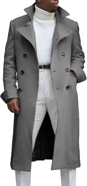 Mens Wool Blend Trench Coat Single Woolen Double Breasted Extended Coat men coat Men'S Trench Rain Coats