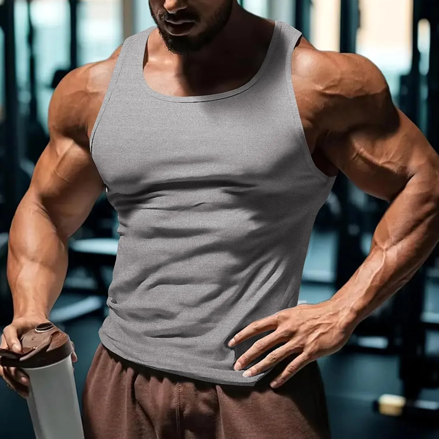 Men's Workout Tank Top Casual Soft Sleeveless Gym Muscle Shirts Bodybuilding Tee
