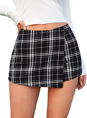 Milumia Women's Asymmetrical Wrap Skirts High Waisted Slit Hem Skort Shorts