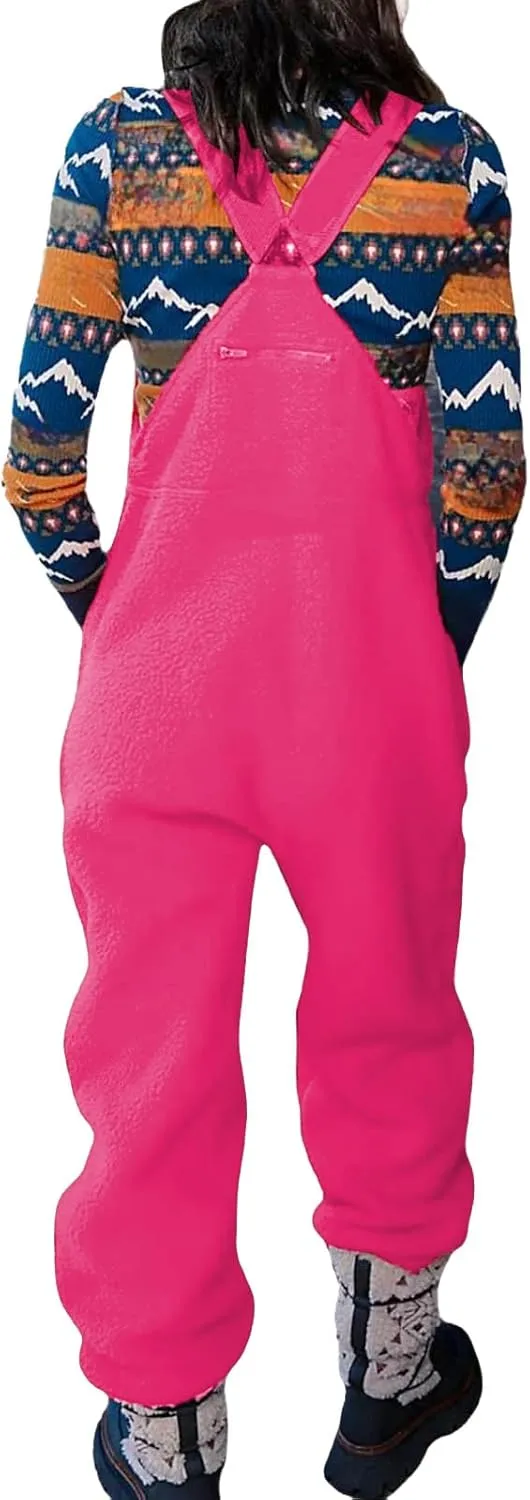 Mmoneyake Womens Fleece Overalls Loose Fuzzy Ski Pants Adjustable Strap Sleeveless Jumpsuits One-Piece Bibs Jumpsuit Romper