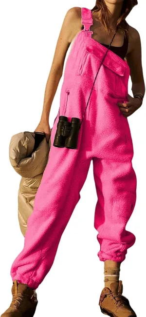 Mmoneyake Womens Fleece Overalls Loose Fuzzy Ski Pants Adjustable Strap Sleeveless Jumpsuits One-Piece Bibs Jumpsuit Romper