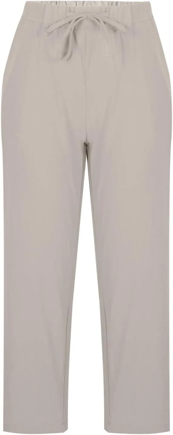 Mzkdieey Cotton Linen Capri Pants for Women Summer Casual Plain Drawstring Elastic Waist Baggy Cropped Trousers with Pockets