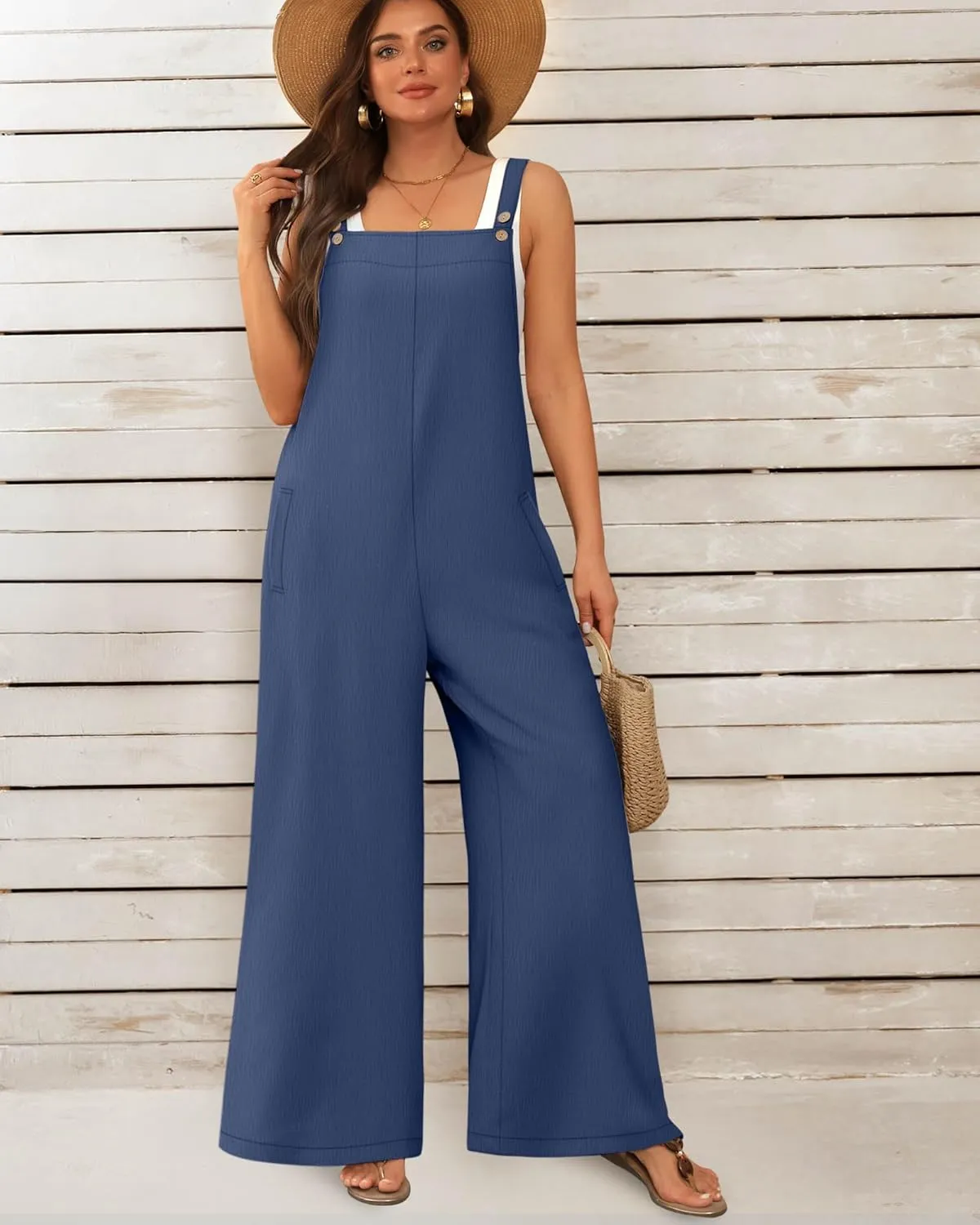 Neer Women's Plus Size Overalls Wide Leg Casual Jumpsuits Loose Fit Sleeveless Summer Rompers with Pockets