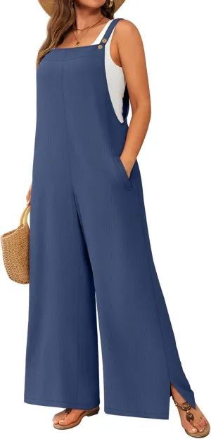 Neer Women's Plus Size Overalls Wide Leg Casual Jumpsuits Loose Fit Sleeveless Summer Rompers with Pockets