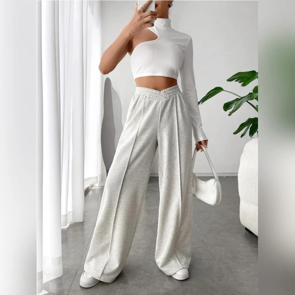 ODIZLI Women's High Waist Wide Leg Pants Casual Trousers Sweatpants Lounge Wear Fashion
