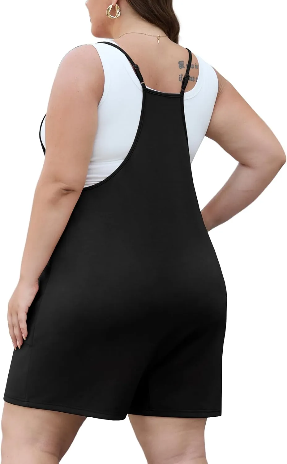 OLRIK Womens 2025 Summer Plus Size Romper Adjustable Spaghetti Strap Jumpsuits With Pockets Sleeveless Casual Overall Shorts