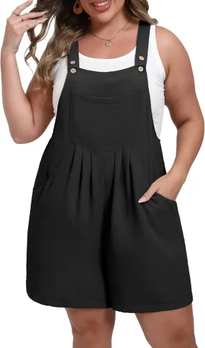 OLRIK Women's Plus Size Romper Jumpsuit Casual Overalls Shorts with Adjustable Straps Pockets 2025 Summer Trendy Shortalls