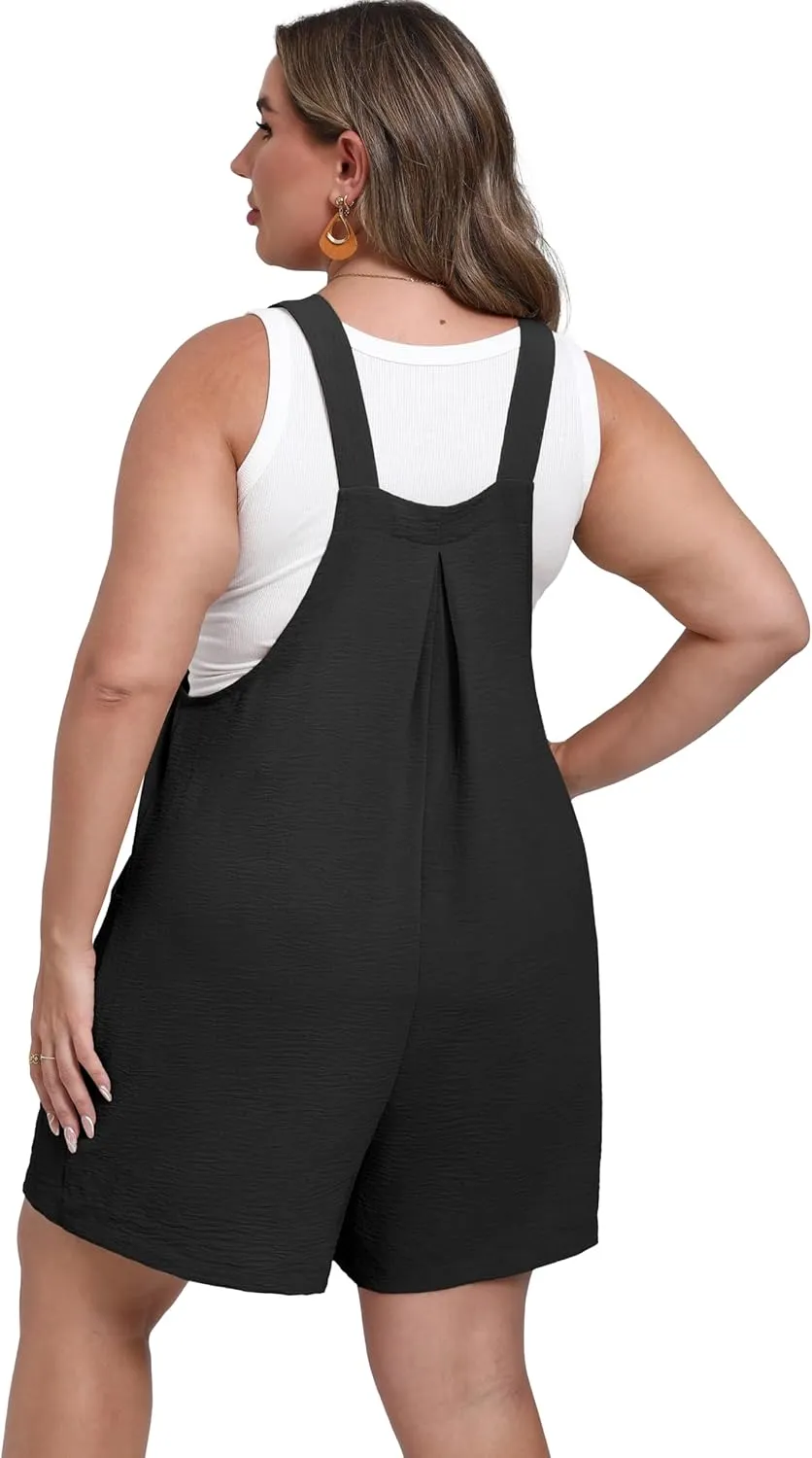 OLRIK Women's Plus Size Romper Jumpsuit Casual Overalls Shorts with Adjustable Straps Pockets 2025 Summer Trendy Shortalls