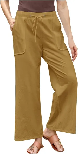 Oplxuo Wide Leg Linen Pants for Women Summer Flowy Palazzo Pants Casual Loose Drawstring High Waist Trousers with Pockets