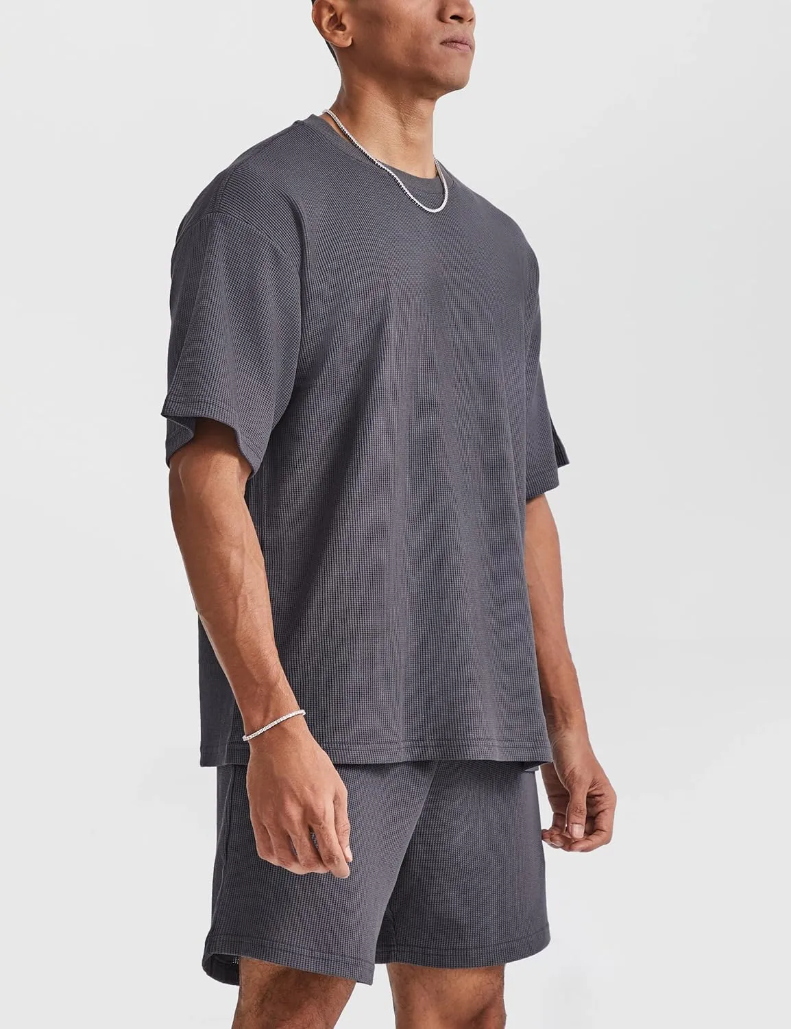Ouber Men's Waffle Cotton Workout Shirts Loose Fit Athletic Gym Tee Shirt