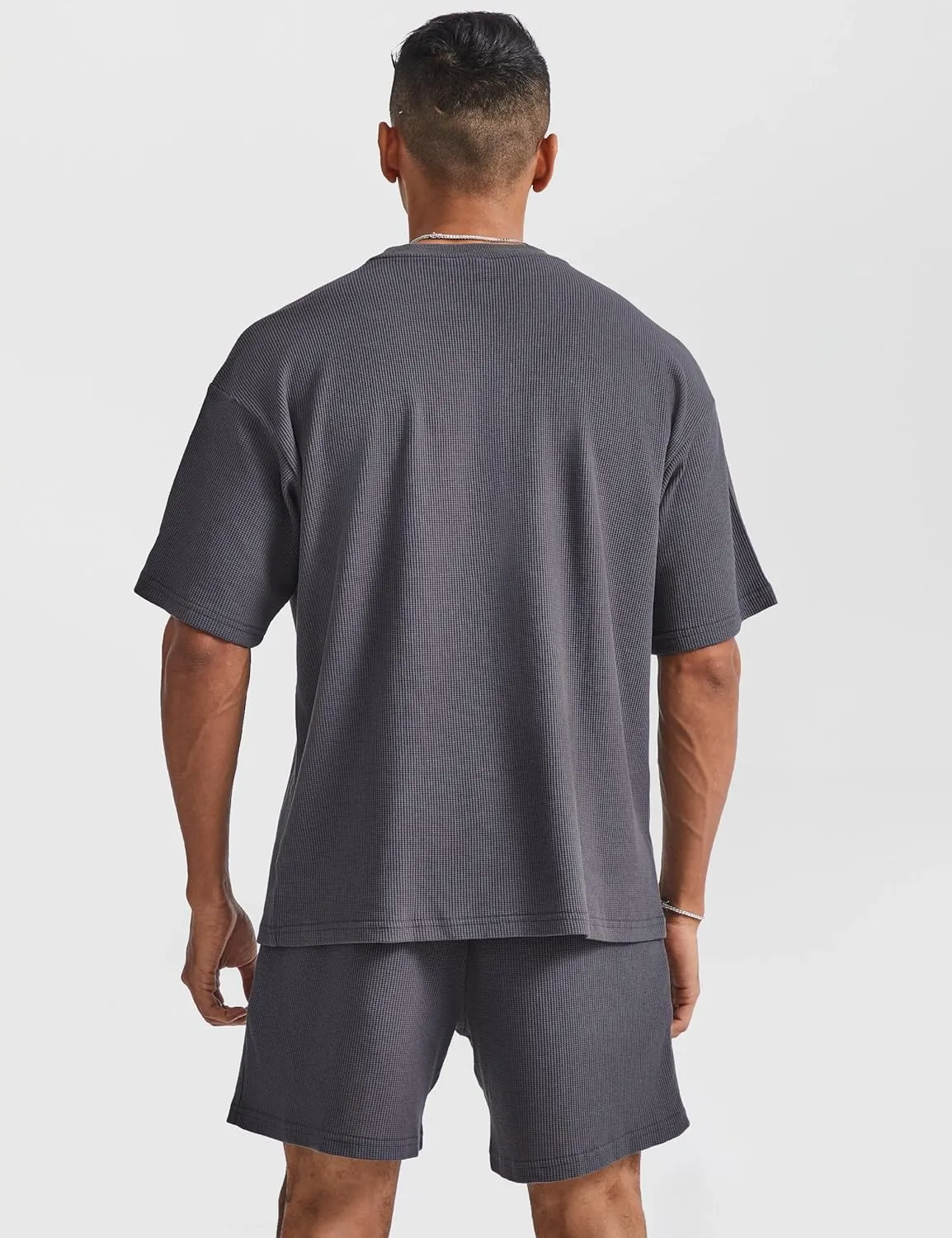 Ouber Men's Waffle Cotton Workout Shirts Loose Fit Athletic Gym Tee Shirt