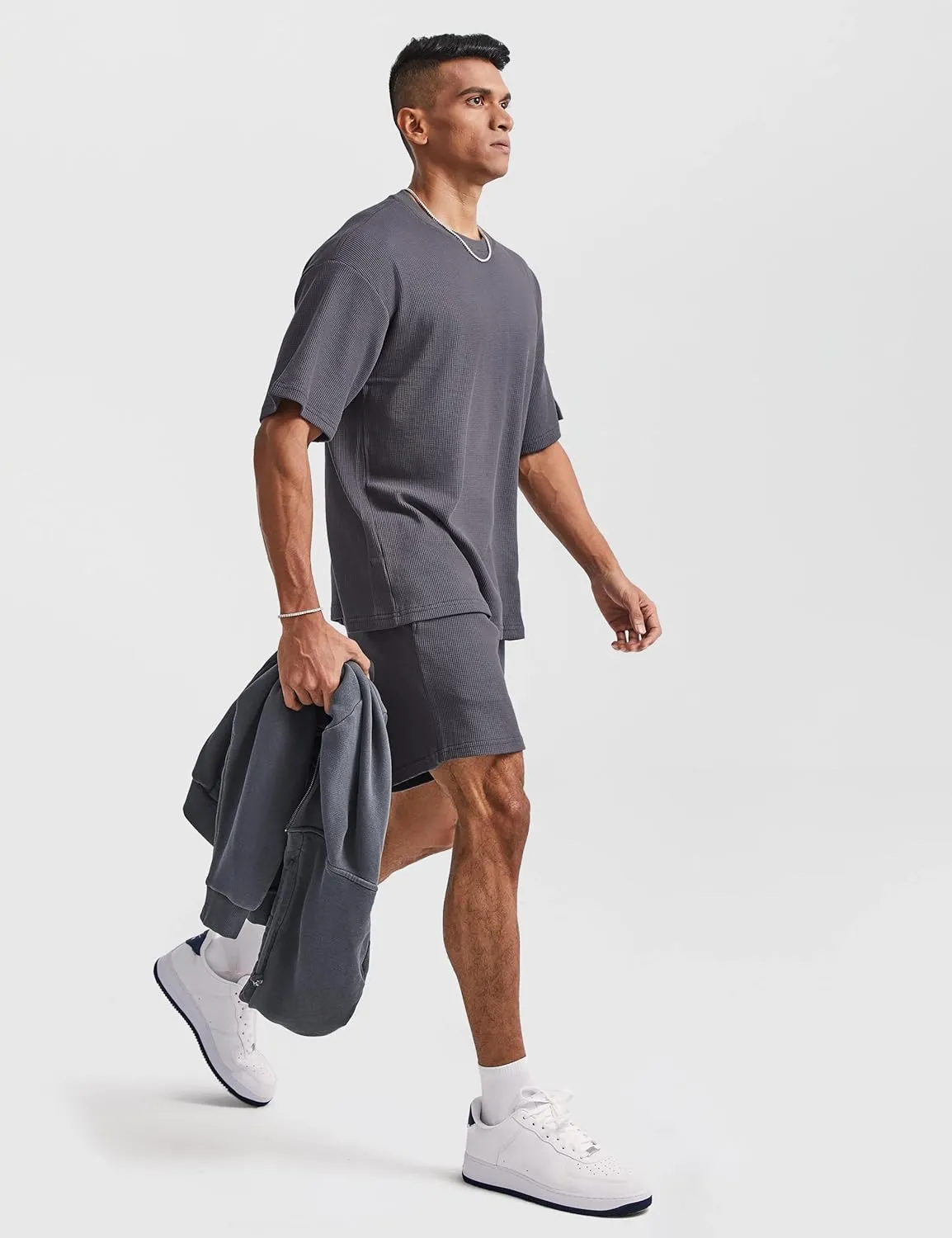 Ouber Men's Waffle Cotton Workout Shirts Loose Fit Athletic Gym Tee Shirt