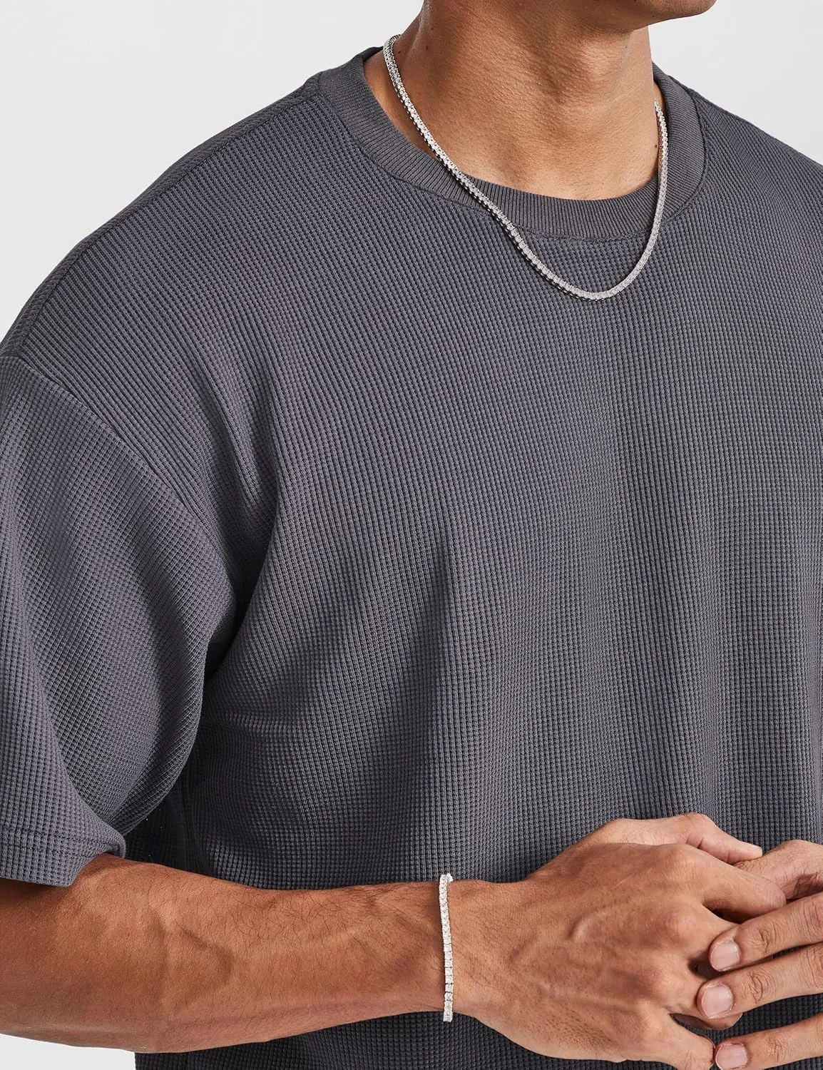 Ouber Men's Waffle Cotton Workout Shirts Loose Fit Athletic Gym Tee Shirt
