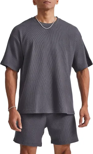 Ouber Men's Waffle Cotton Workout Shirts Loose Fit Athletic Gym Tee Shirt