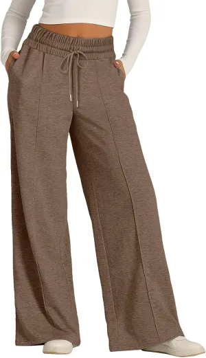 Oversized Wide Leg Sweatpants Women Elastic Drawstring Baggy Straight Leg Open Bottom Lounge Comfy Joggers Trousers