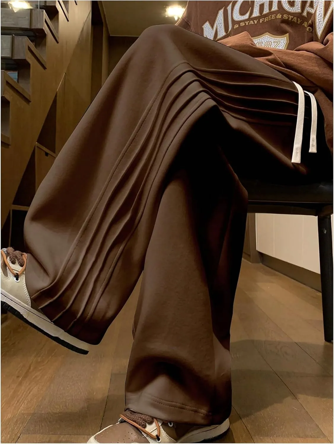 OYOANGLE Men's Textured Elastic Drawstring Waist Straight Leg Pants Casual Track Pants Sweatpants