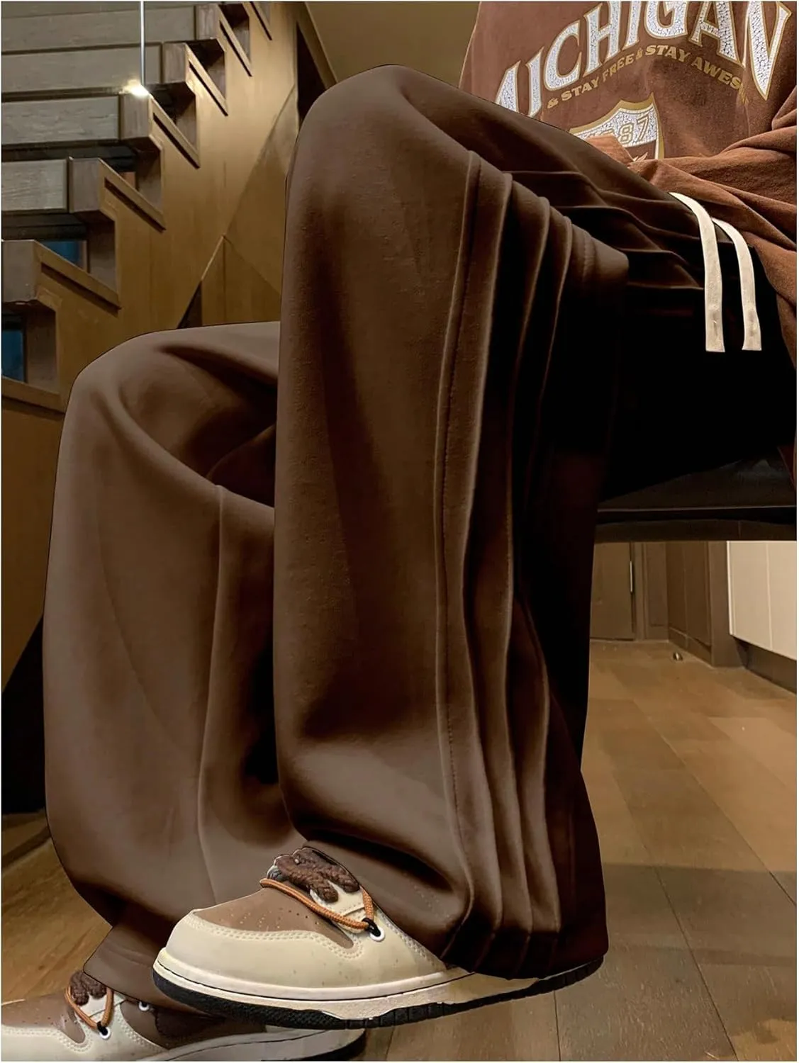 OYOANGLE Men's Textured Elastic Drawstring Waist Straight Leg Pants Casual Track Pants Sweatpants