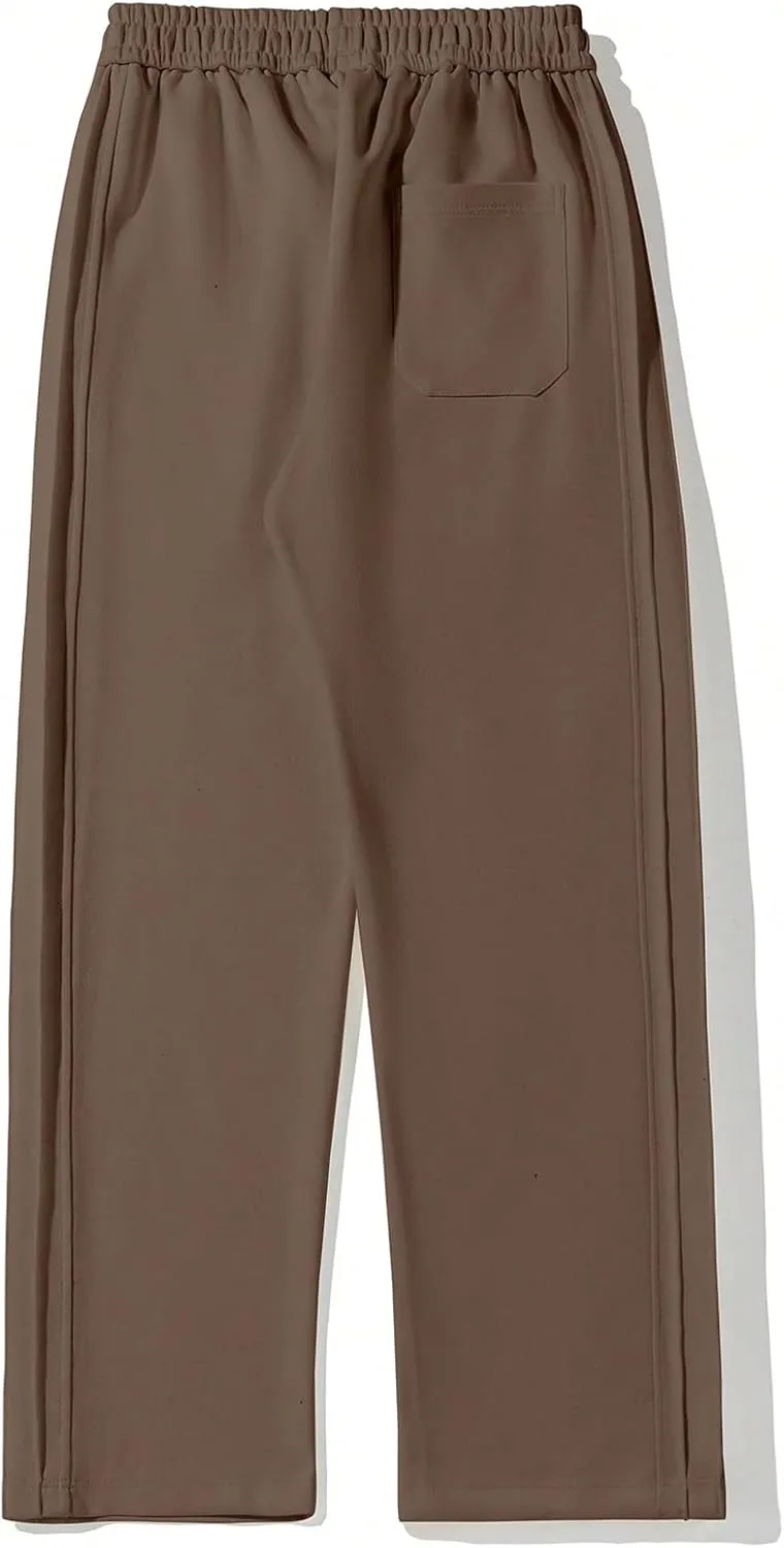 OYOANGLE Men's Textured Elastic Drawstring Waist Straight Leg Pants Casual Track Pants Sweatpants