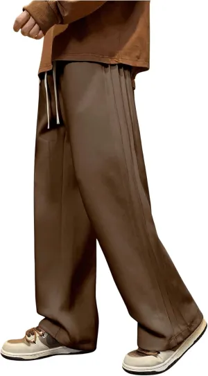 OYOANGLE Men's Textured Elastic Drawstring Waist Straight Leg Pants Casual Track Pants Sweatpants