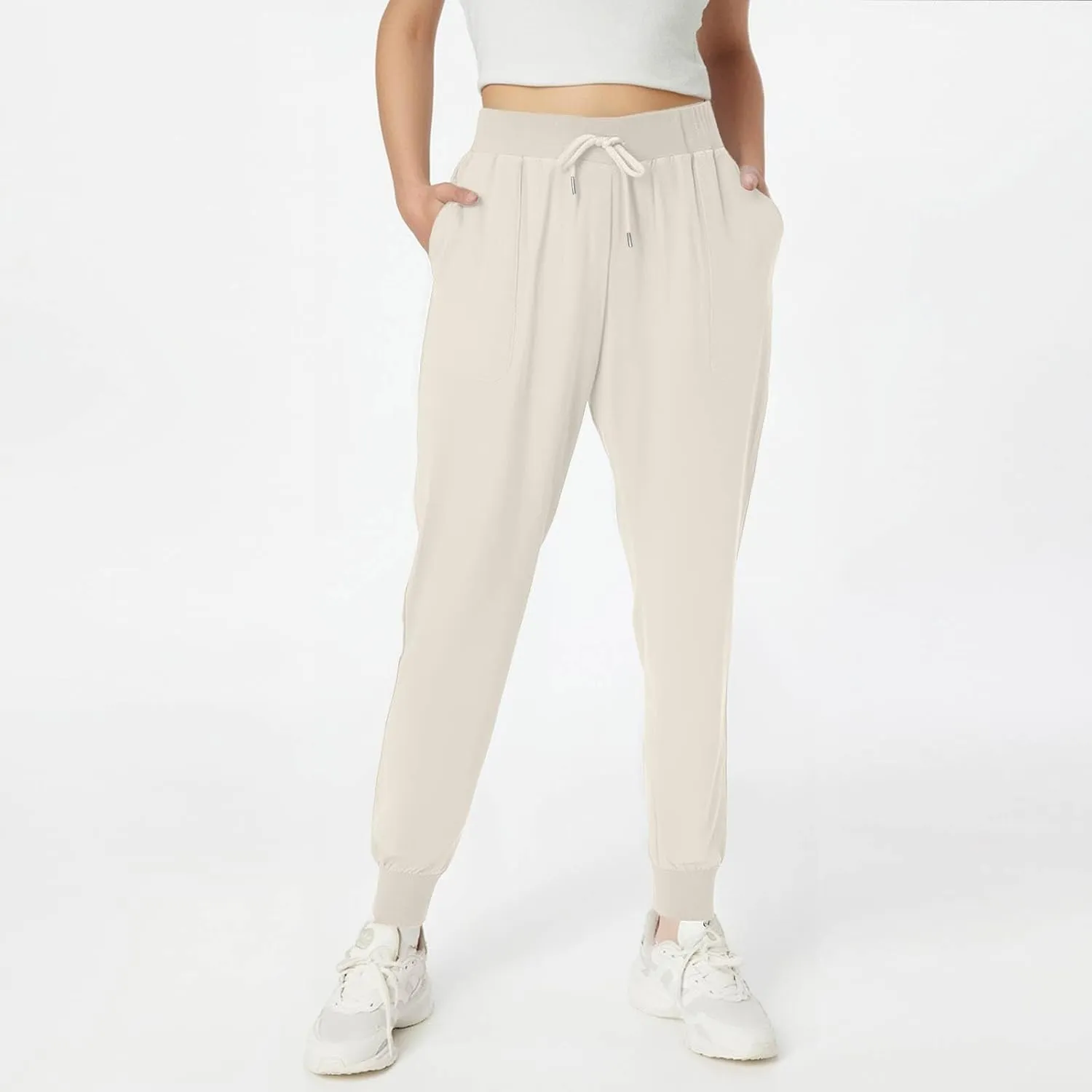 Pants for Women Tapered Leg Elastic Waist Linen Pants Jogger Cotton Linen Trendy Comfy Palazzo Trousers with Pockets