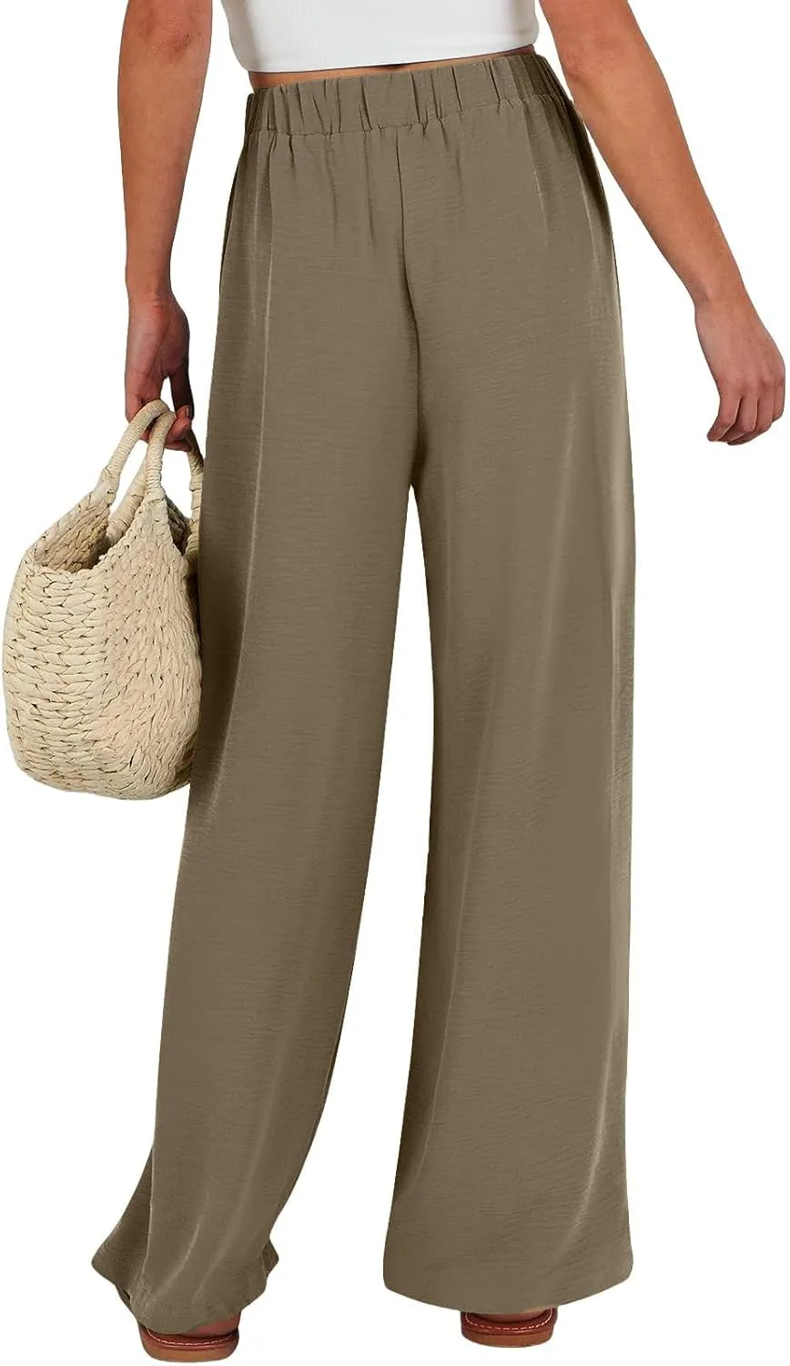 Parachute Pants for Women High Waisted Lounge, Capri Pants Business Casual Straight Leg Summer Trousers Linen