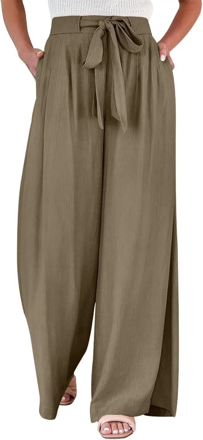 Parachute Pants for Women High Waisted Lounge, Capri Pants Business Casual Straight Leg Summer Trousers Linen