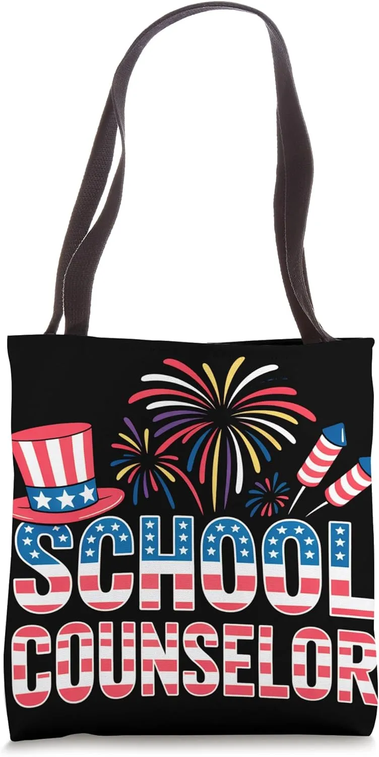 Patriotic School Counselor Fireworks July 4th USA School Tote Bag
