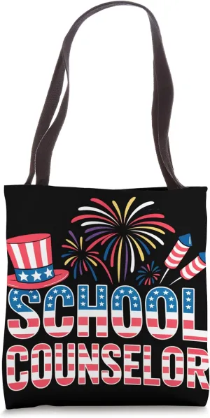 Patriotic School Counselor Fireworks July 4th USA School Tote Bag