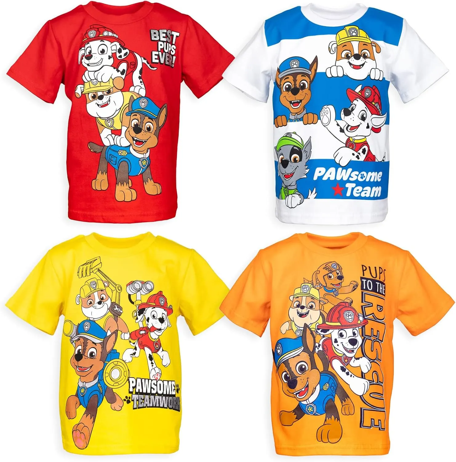 Paw Patrol Chase Marshall Rubble Rocky 4 Pack Graphic T-Shirts Toddler to Big Kid