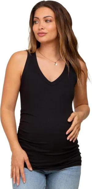 PinkBlush Ribbed Sleeveless Ruched Maternity Tank Top