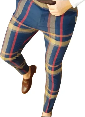Plaid Dress Pants for Men Casual Slim Fit Chinos Pants Stretch Lightweight Business Pencil Pants Work Trousers with Pockets