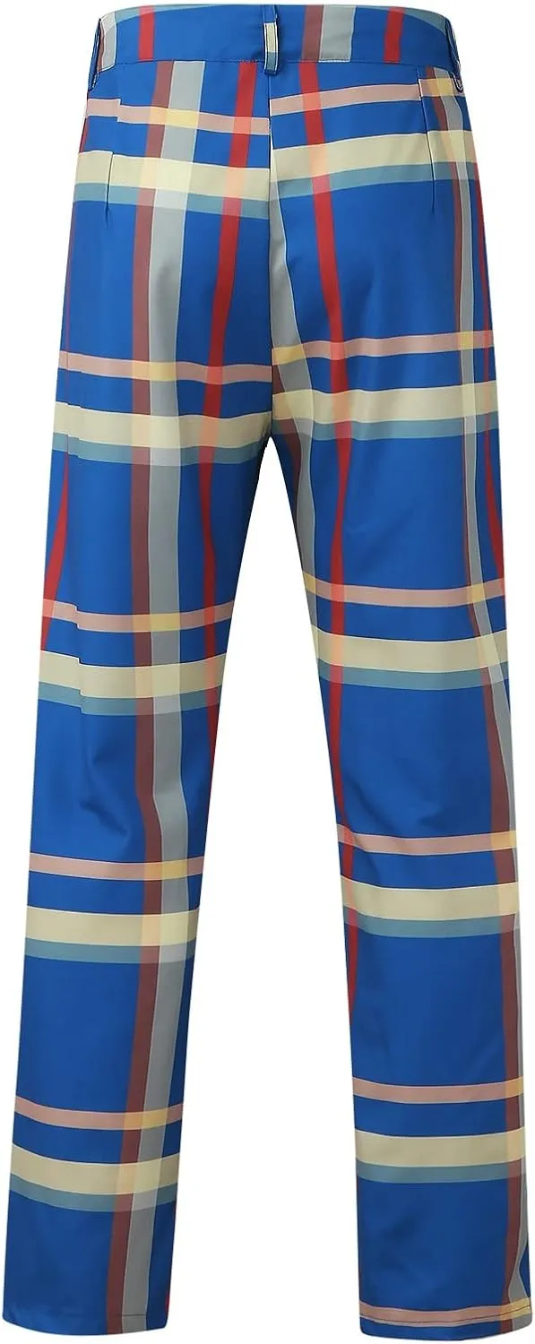 Plaid Dress Pants for Men Casual Slim Fit Chinos Pants Stretch Lightweight Business Pencil Pants Work Trousers with Pockets