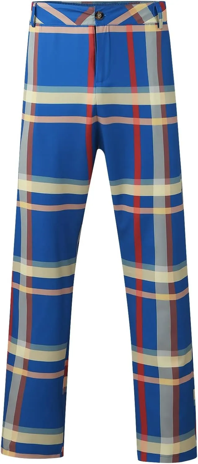 Plaid Dress Pants for Men Casual Slim Fit Chinos Pants Stretch Lightweight Business Pencil Pants Work Trousers with Pockets