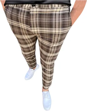 Plaid Print Mens Dress Pants Slim Fit Dress Pants Stretch Skinny Golf Pants Casual Fashion Chino Casual Pants