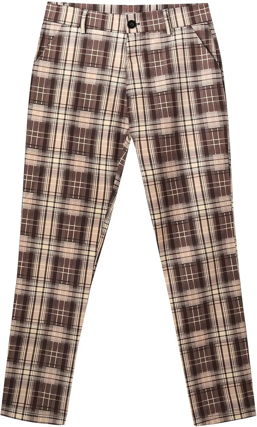 Plaid Print Mens Dress Pants Slim Fit Dress Pants Stretch Skinny Golf Pants Casual Fashion Chino Casual Pants