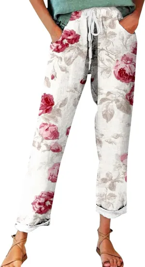 Plus Size Linen Pants for Women Plus Size Summer Cotton Palazzo Pants for Women Casual Summer Trousers