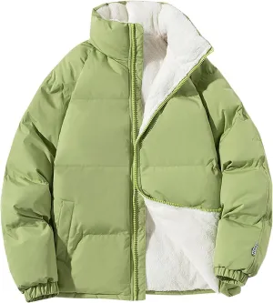 Plus Size Parkas Womens Winter Sherpa Lined Puffer Coats Full Zip Stand-Up Collar Down Jackets Quilted Outerwear