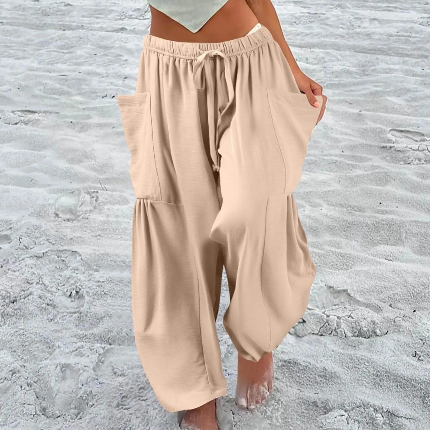 Plus Size Womens Wide Leg Pants High Waisted Casual Boho Pants Loose Flowy Palazzo Summer Beach Vacation Trousers