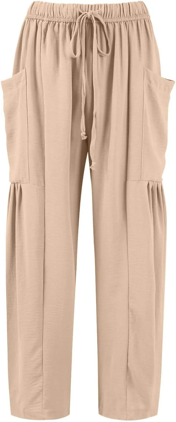 Plus Size Womens Wide Leg Pants High Waisted Casual Boho Pants Loose Flowy Palazzo Summer Beach Vacation Trousers